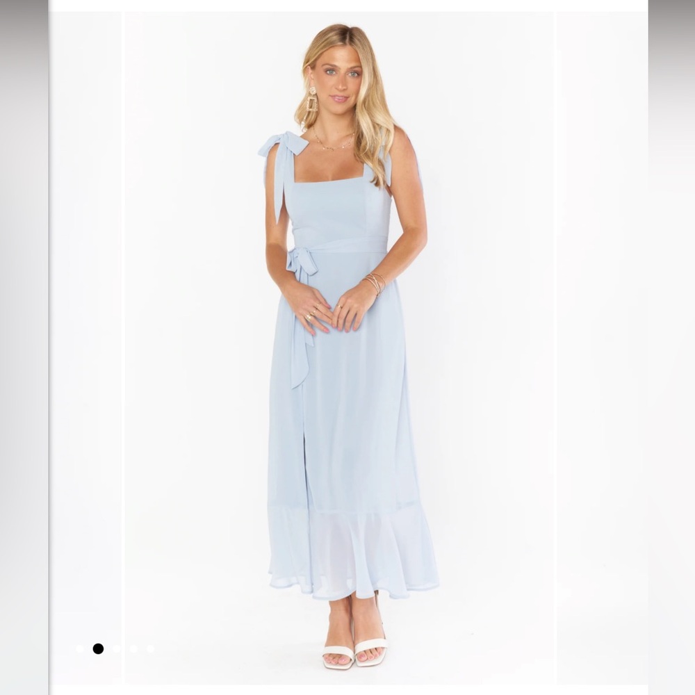 Show Me Your Mumu Claire Steel Blue Chiffon Midi Dress
